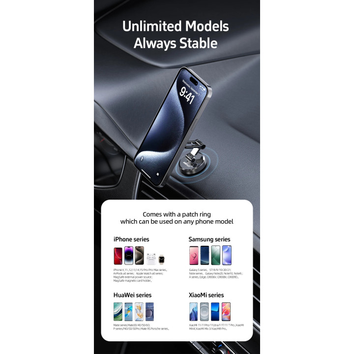 Стойка за телефон за кола Acefast Car phone holder - Metal, Magnetic Ring, 360 deg - D20 - Grey - ACEFAST-D20-GR