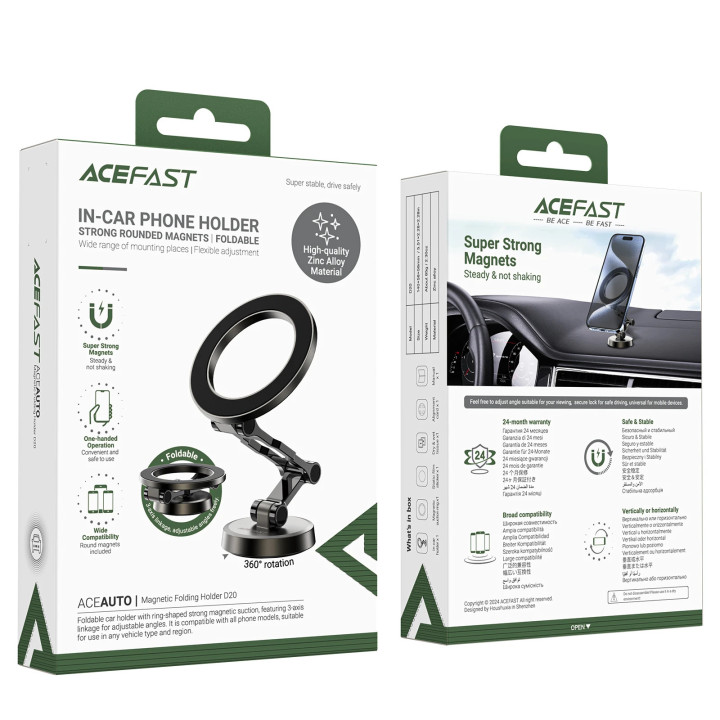Стойка за телефон за кола Acefast Car phone holder - Metal, Magnetic Ring, 360 deg - D20 - Grey - ACEFAST-D20-GR