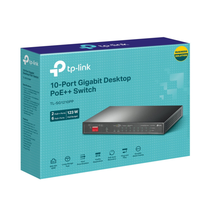 10-портов гигабитен настолен комутатор TP-Link TL-SG1210PP с 6-порта PoE  и 2-порта PoE  