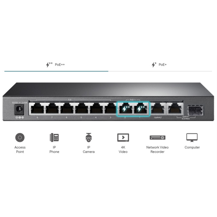 10-портов гигабитен настолен комутатор TP-Link TL-SG1210PP с 6-порта PoE  и 2-порта PoE  