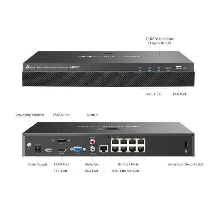 Мрежови видео рекордер TP-Link VIGI NVR2008H-8MP 8-канален PoE 
