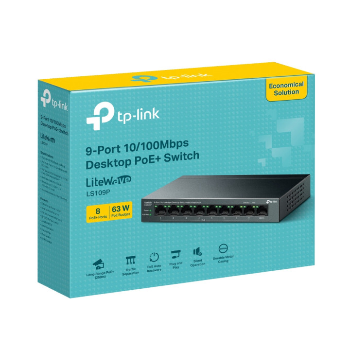 Комутатор TP-Link LS109P 9-портов 10/100Mbps с 8-портов PoE 