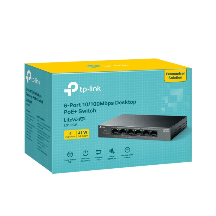 Комутатор TP-Link LS106LP 6-портов 10/100 Mbps с 4-портов PoE 