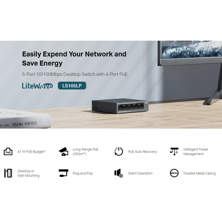 Комутатор TP-Link LS105LP 5-портов 10/100 Mbps