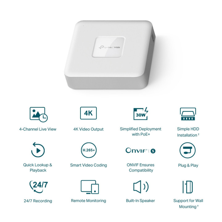 NVR TP-Link VIGI NVR1104H-4P PoE  4-канален