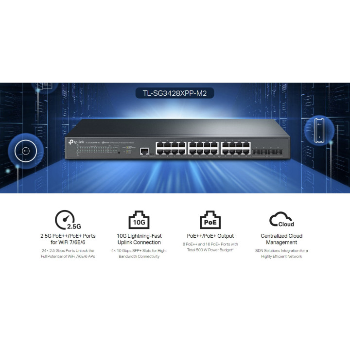 Комутатор TP-Link JetStream TL-SG3428XPP-M2 24-портов гигабит L2  управляем с 16-порта PoE  и 8-порта PoE  