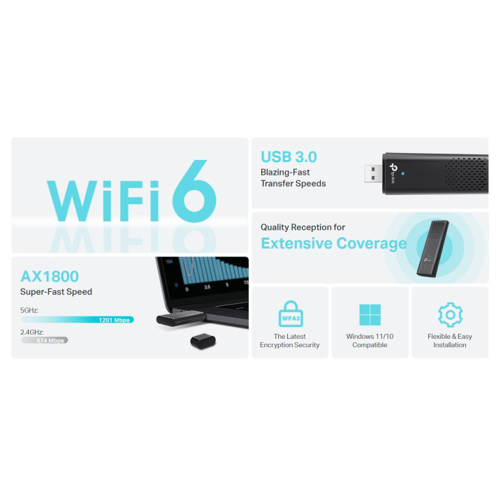 Безжичен USB 2-лентов адаптер TP-Link Archer TX20U AX1800