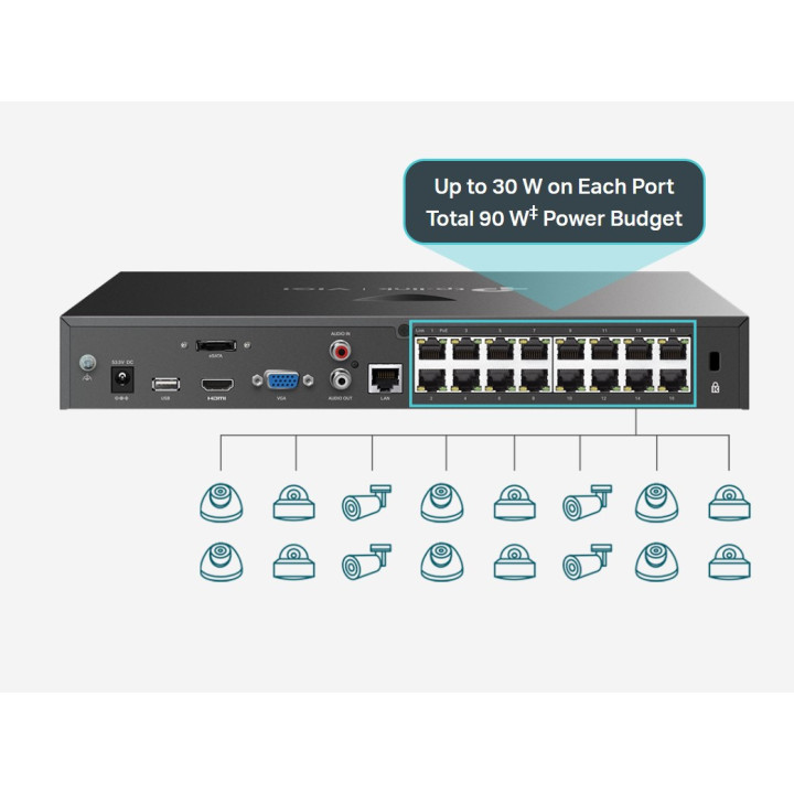 16-канален PoE  NVR TP-Link VIGI NVR2016H-16P