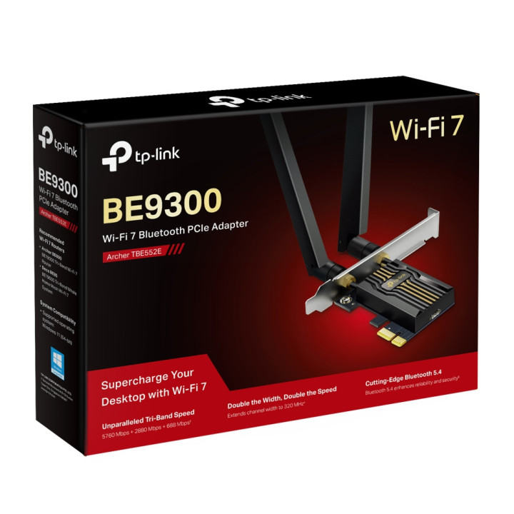 3-лентов Bluetooth 5.4 Wi-Fi7 PCIe адаптер TP-Link ArcherTBE552E BE9300