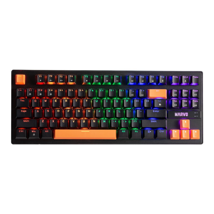 Механична геймърска клавиатура Marvo KG901C 87 keys, Orange caps TKL - MARVO-KG901C