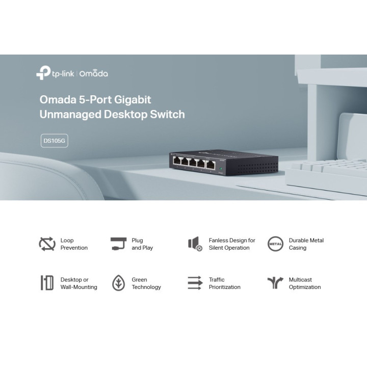 5-портов гигабитов неуправляем настолен комутатор TP-Link DS105G