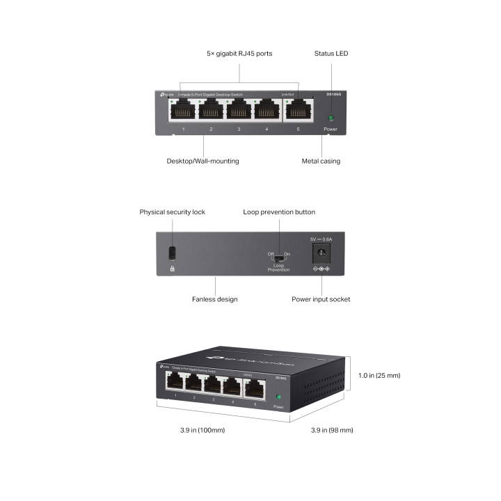 5-портов гигабитов неуправляем настолен комутатор TP-Link DS105G