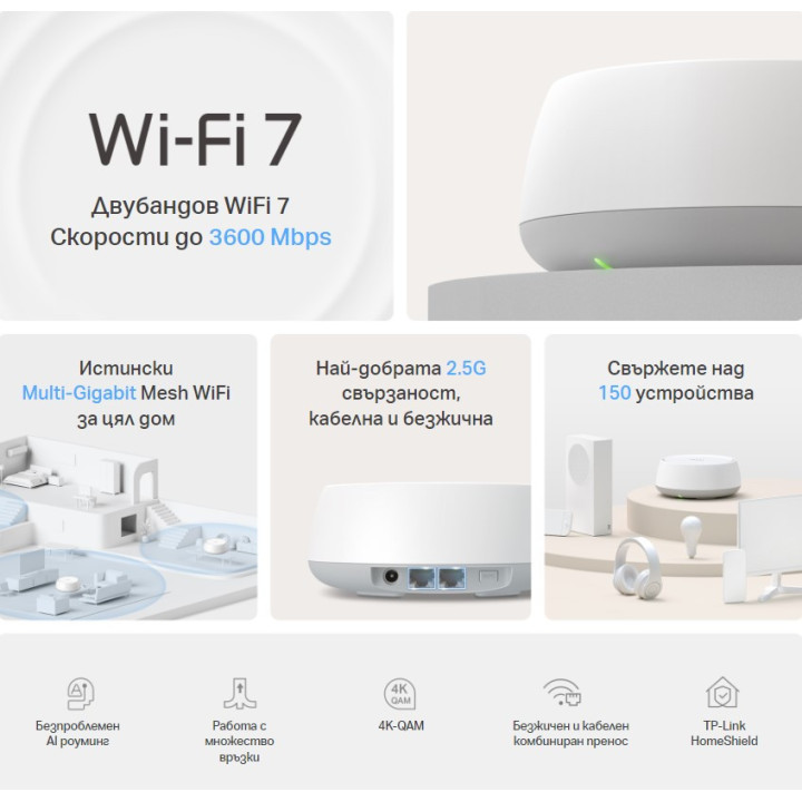 Безжична Wi-fi 7 Mesh система TP-Link Deco BE25(2-pack) BE3600