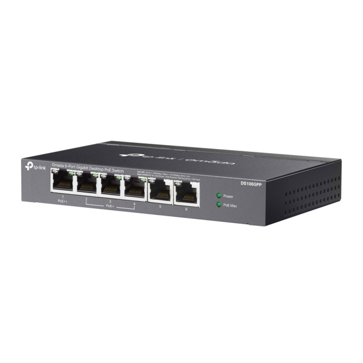6-портов гигабитов неуправляем комутатор TP-Link Omada DS106GPP с 3-портов PoE  и 1-портов PoE  