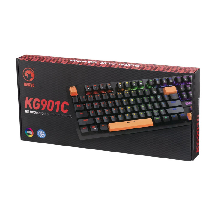 Механична геймърска клавиатура Marvo KG901C 87 keys, Orange caps TKL - MARVO-KG901C