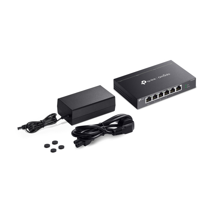6-портов гигабитов неуправляем комутатор TP-Link Omada DS106GPP с 3-портов PoE  и 1-портов PoE  