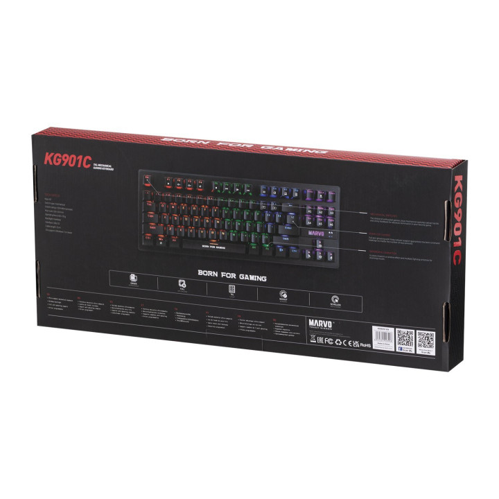 Механична геймърска клавиатура Marvo KG901C 87 keys, Orange caps TKL - MARVO-KG901C