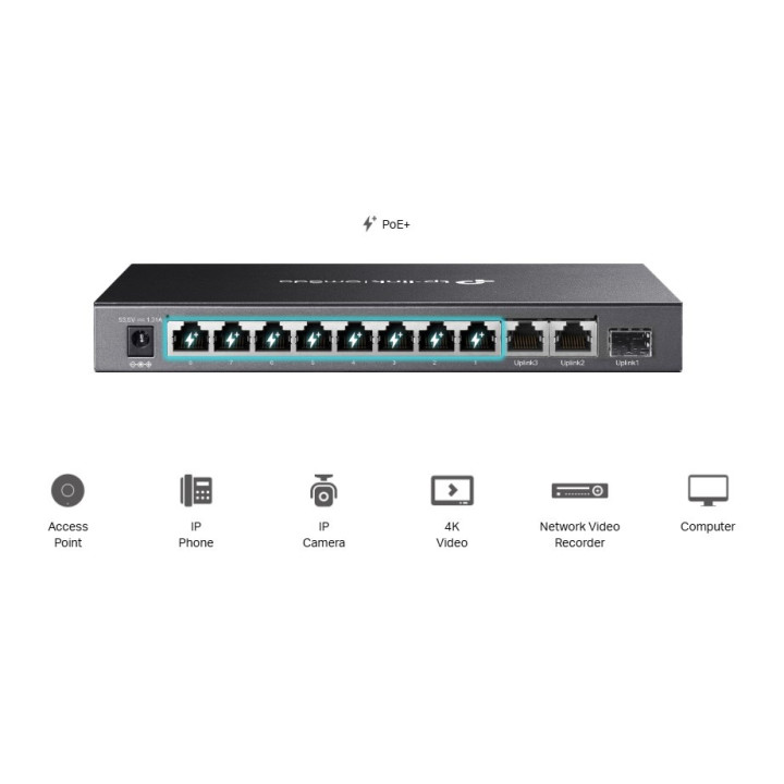 Комутатор неуправляем TP-Link Omada DS111P 8-порта 10/100Mbps   3-порта Gigabit с 8-порта PoE 