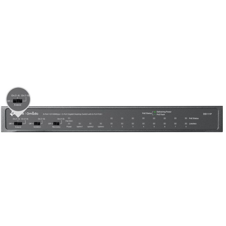 Комутатор неуправляем TP-Link Omada DS111P 8-порта 10/100Mbps   3-порта Gigabit с 8-порта PoE 