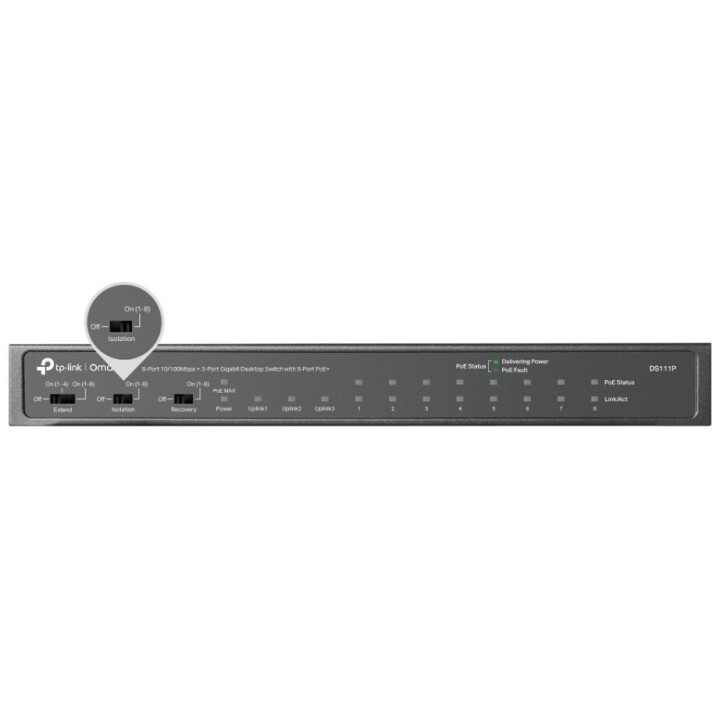 Комутатор неуправляем TP-Link Omada DS111P 8-порта 10/100Mbps   3-порта Gigabit с 8-порта PoE 