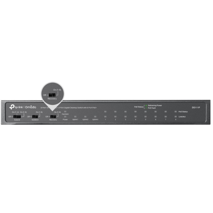 Комутатор неуправляем TP-Link Omada DS111P 8-порта 10/100Mbps   3-порта Gigabit с 8-порта PoE 