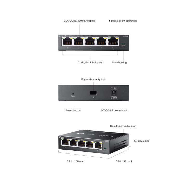 5-портов гигабитов управляем настолен комутатор TP-Link ES205G