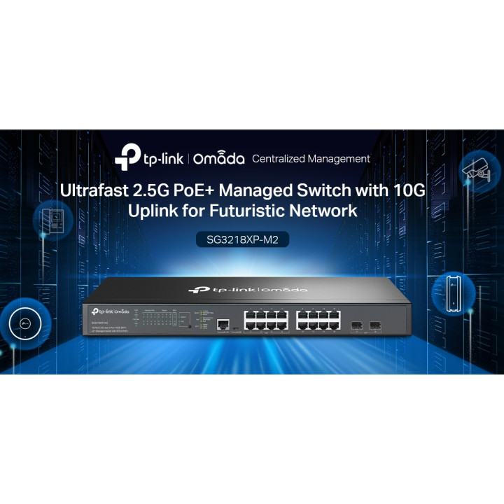 16-портов комутатор TP-Link Omada SG3218XP-M2 2.5G и 2-порта 10GE SFP  L2  управляем с 8-порта PoE 