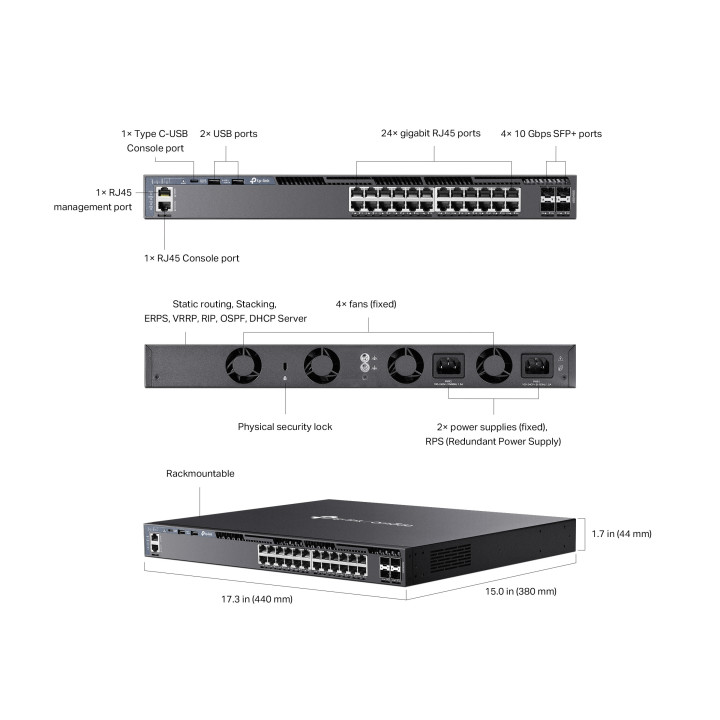 24-портов Gigabit Stackable L3 управляем комутатор TP-Link Omada SG6428X с 4 10G слота