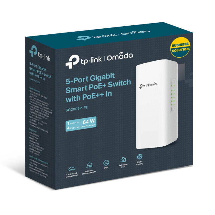 5-портов гигабитов настолен PoE  комутатор с 1-портов PoE   вход и 4-портов PoE  изход TP-Link Omada SG2005P-PD
