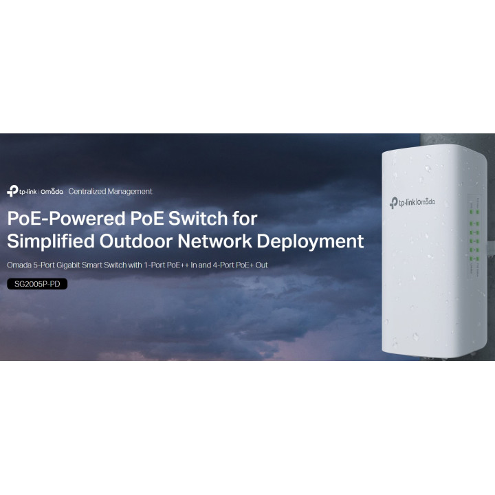 5-портов гигабитов настолен PoE  комутатор с 1-портов PoE   вход и 4-портов PoE  изход TP-Link Omada SG2005P-PD