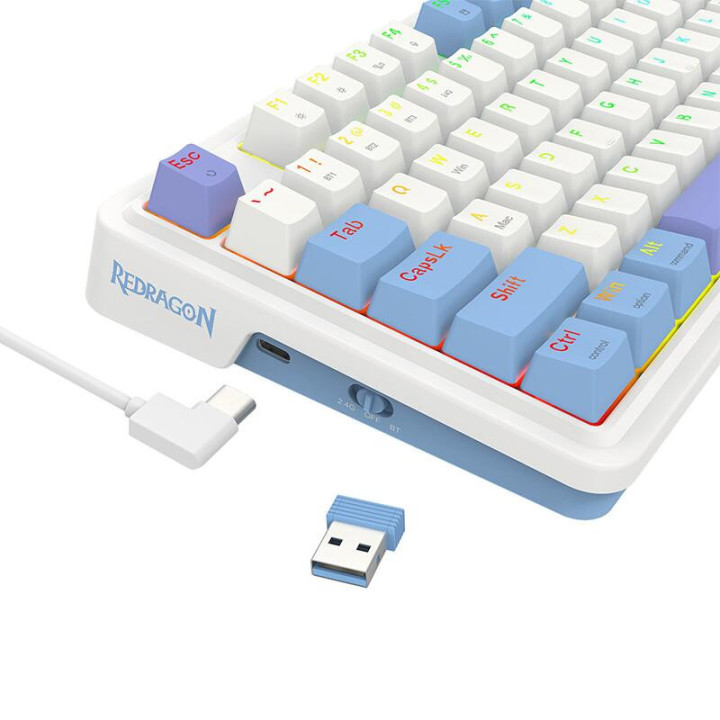 Bluetooth геймърска клавиатура Redragon Gloria Pro K664WBP-RGB-PRO бяло RGB осветление