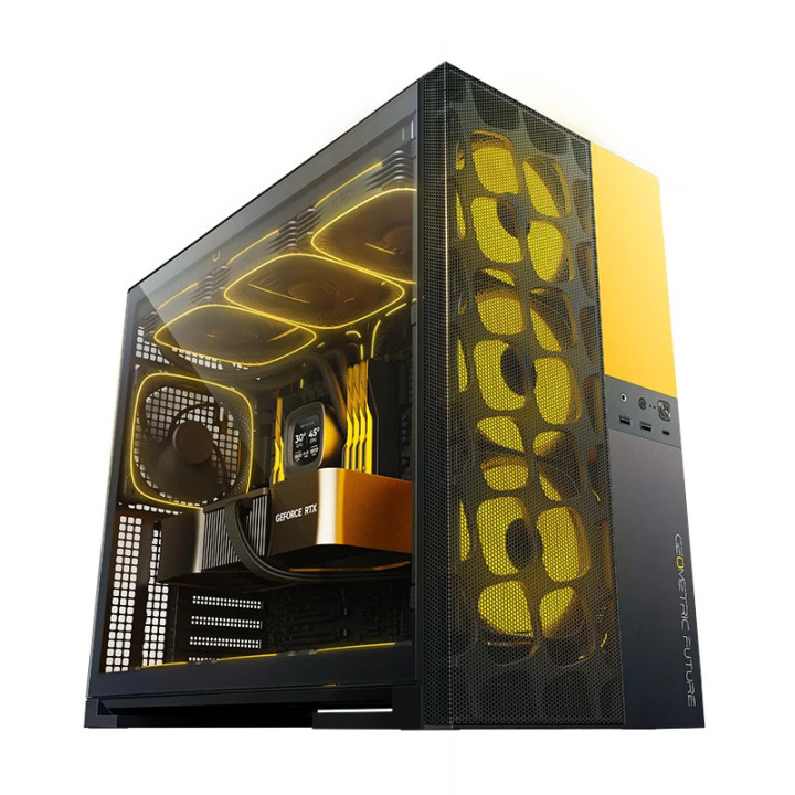 Кутия за компютър Geometric Future Model 5 Vent Black/Yellow,  5 x 140 mm aRGB fans included, EATX - GEO-M5VF-BY