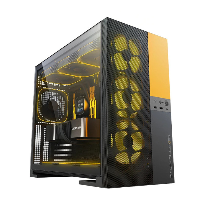 Кутия за компютър Geometric Future Model 5 Vent Black/Yellow,  5 x 140 mm aRGB fans included, EATX - GEO-M5VF-BY