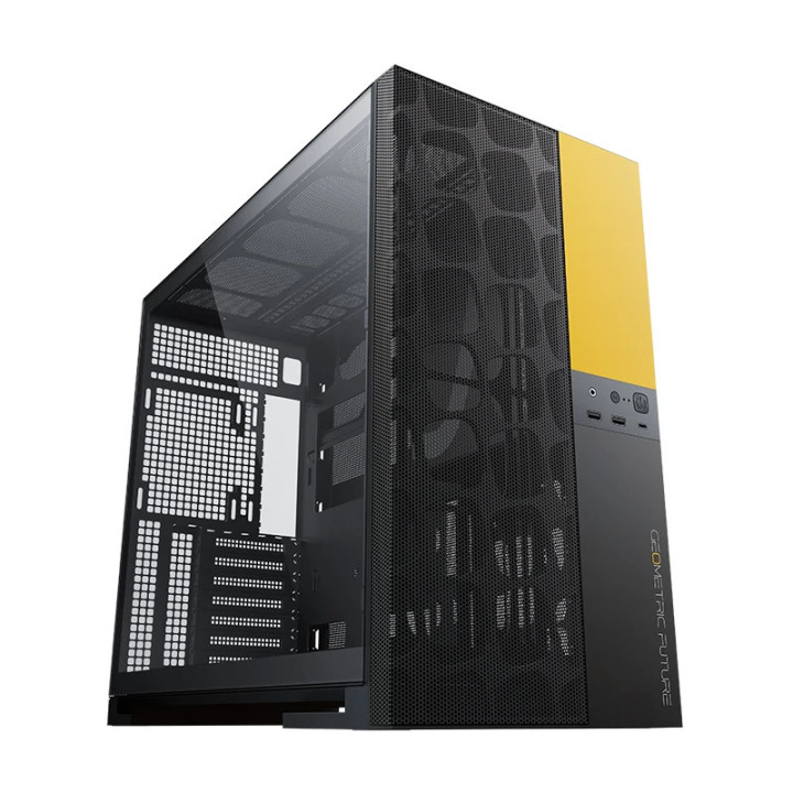 Кутия за компютър Geometric Future Model 5 Vent Black/Yellow,  5 x 140 mm aRGB fans included, EATX - GEO-M5VF-BY