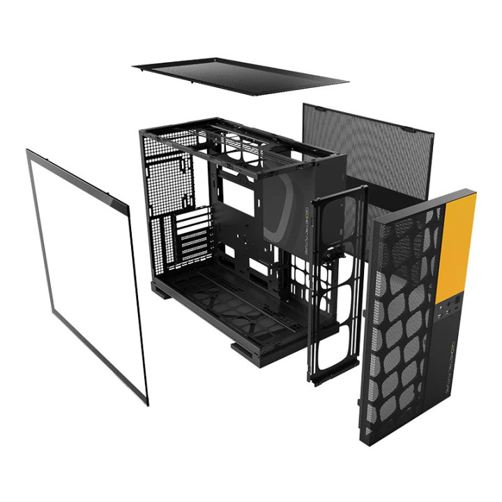 Кутия за компютър Geometric Future Model 5 Vent Black/Yellow,  5 x 140 mm aRGB fans included, EATX - GEO-M5VF-BY