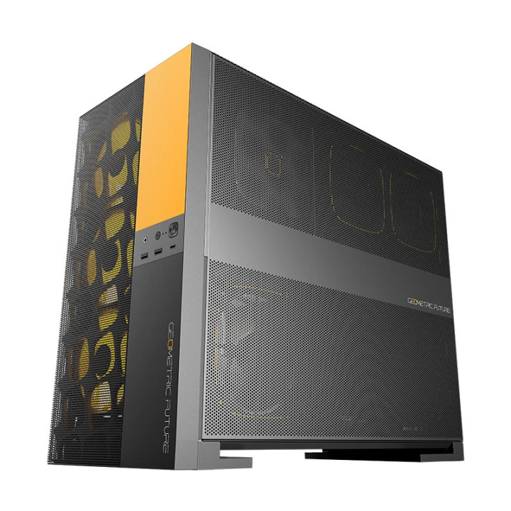 Кутия за компютър Geometric Future Model 5 Vent Black/Yellow,  5 x 140 mm aRGB fans included, EATX - GEO-M5VF-BY