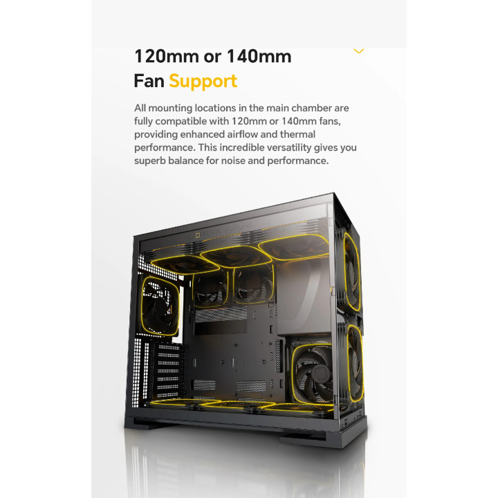 Кутия за компютър Geometric Future Model 5 Vent Black/Yellow,  5 x 140 mm aRGB fans included, EATX - GEO-M5VF-BY