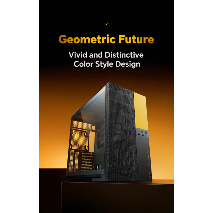 Кутия за компютър Geometric Future Model 5 Vent Black/Yellow,  5 x 140 mm aRGB fans included, EATX - GEO-M5VF-BY