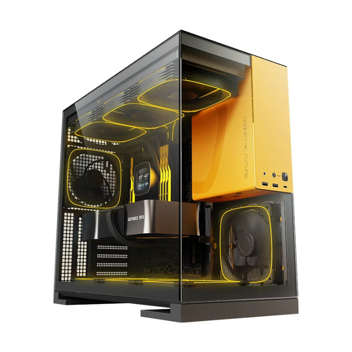 Кутия за компютър Geometric Future Model 5 Black/Yellow, 5 x 140 mm aRGB fans included, EATX - GEO-M5F-BY
