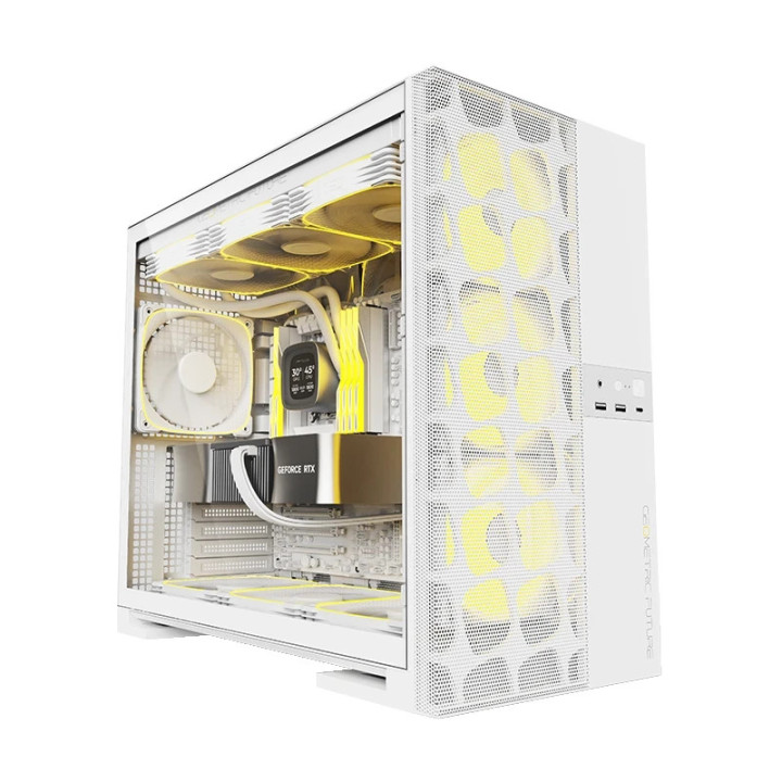 Кутия за компютър Geometric Future Model 5 Vent White, 5 x 140 mm aRGB fans included, EATX - GEO-M5VF-W