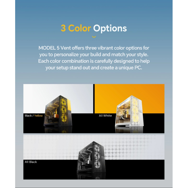 Кутия за компютър Geometric Future Model 5 Vent White, 5 x 140 mm aRGB fans included, EATX - GEO-M5VF-W