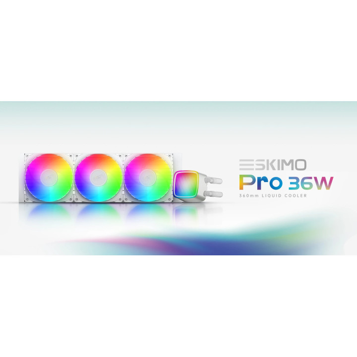 Водно охлаждане за процесор Geometric Future Eskimo Pro 360 White, Addressable RGB, LGA1851/AM5 - GEO-ESKIMO-PRO-36W