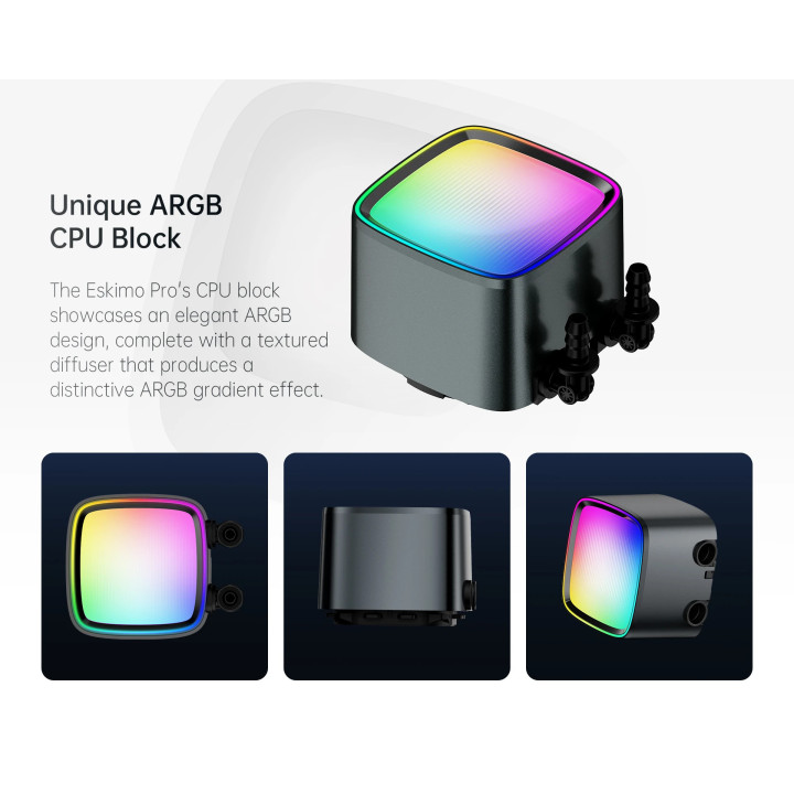 Водно охлаждане за процесор Geometric Future Eskimo Pro 360 White, Addressable RGB, LGA1851/AM5 - GEO-ESKIMO-PRO-36W