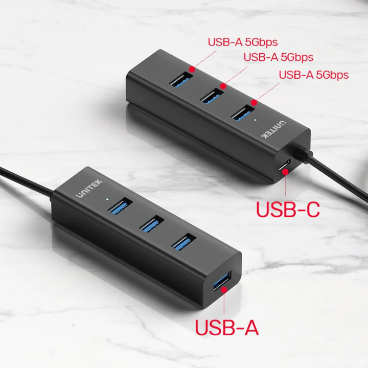 Хъб Unitek USB3.0 HUB 4 port, 1.2m cable, aux USB-C power input - Y-3089V01