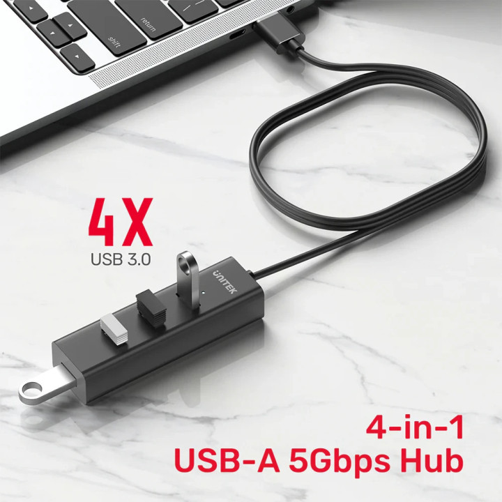 Хъб Unitek USB3.0 HUB 4 port, 1.2m cable, aux USB-C power input - Y-3089V01