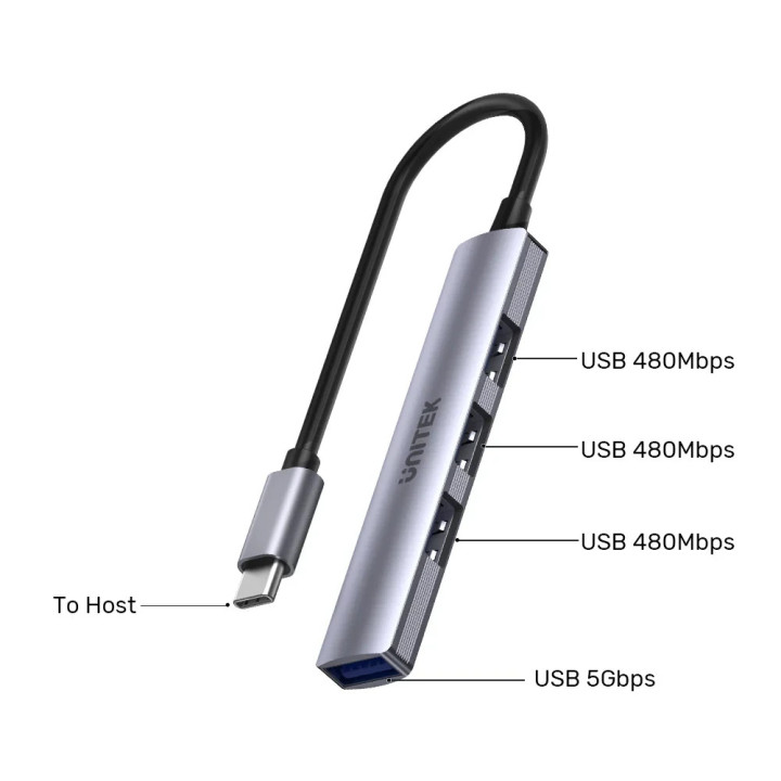 Хъб Unitek USB3.0/2.0 HUB 4 port - USB-C input - H1208B