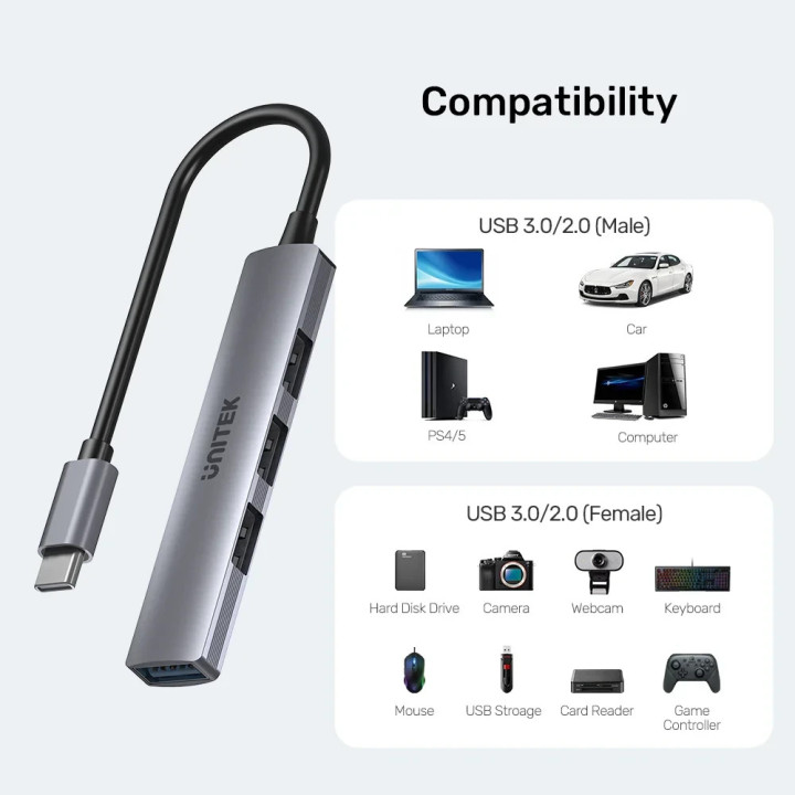 Хъб Unitek USB3.0/2.0 HUB 4 port - USB-C input - H1208B