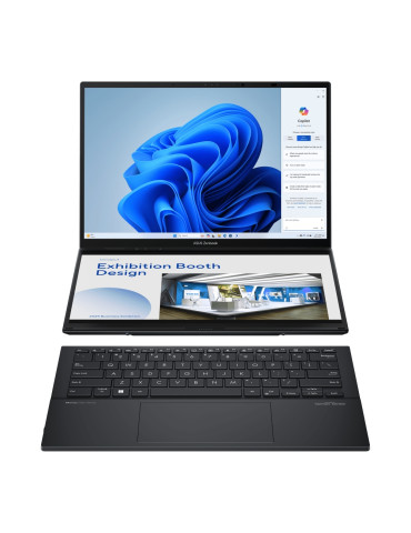 Лаптоп Asus ZenBook Duo 14 UX8406MA-PZ346X, Screen Pad Plus, Intel Core Ultra 7 155H, 14" OLED, WQXGA Touch, 32GB LPDDR5X RAM, 1TB SSD, Soft Keyboard, Win 11 Pro, GREY - 90NB12U1-M00T60