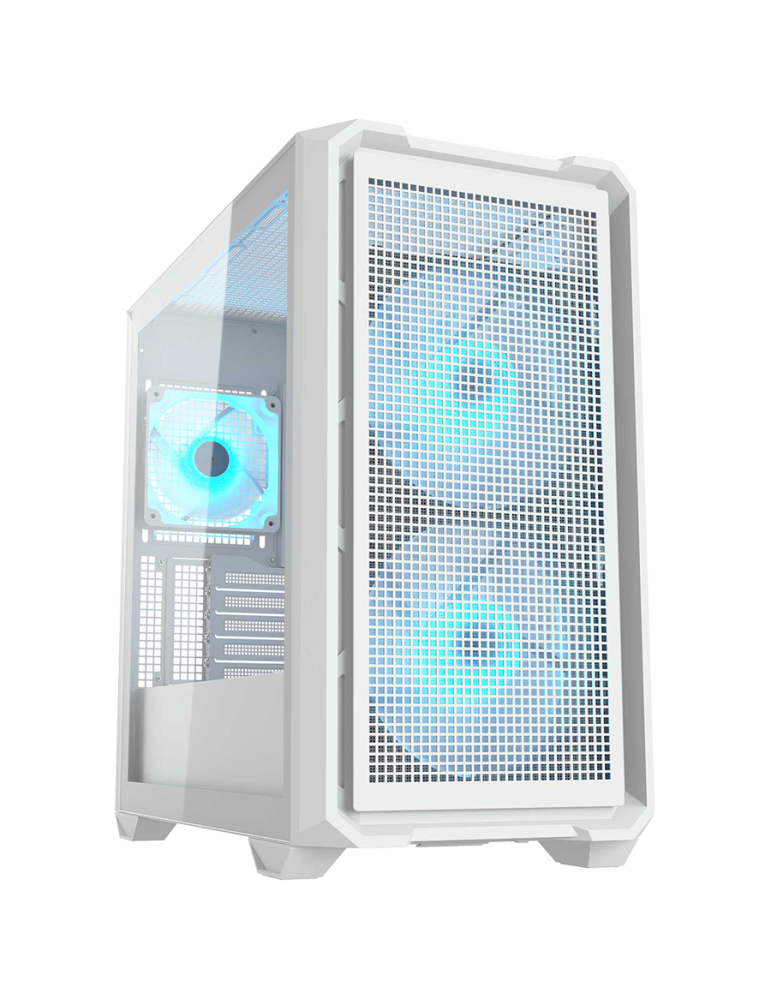 Кутия за компютър Cougar MX600 Mini RGB White, Mini Tower, Mesh Front Panel, 2 x 160mm   1 x 120mm Fans, Transparent Left Panel - CGR-5GC9W-RGB
