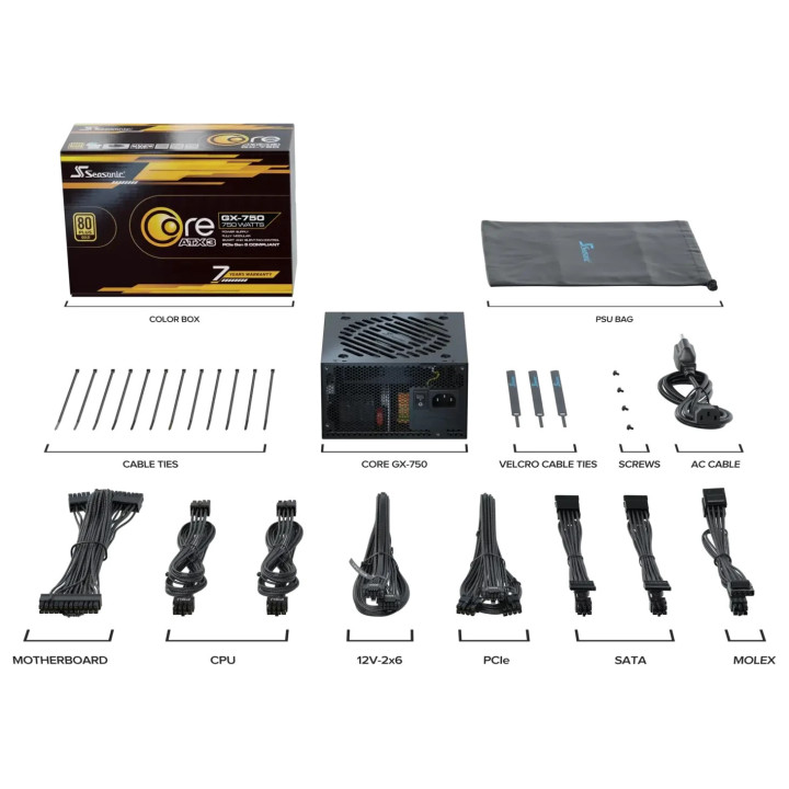 Модулно захранване Seasonic CORE GX-750 V2 PSU ATX 3.1 750W Gold, PCIe 5.1 -  - SRP-CGX751-A5A32SF